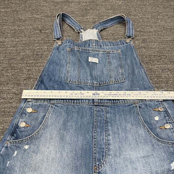 Levis Bib Shortalls Women XL Two Horse Brand Denim Distressed Grunge Workwear - Picture 3 of 11